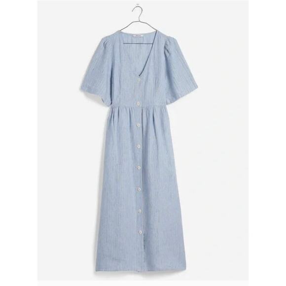 Madewell Cassie Button-Front Midi Dress in Linen - powder blue 2X Flowy Roomy - Picture 7 of 9